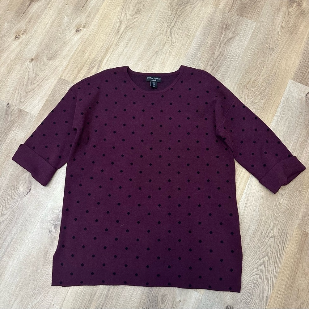 NWT Cynthia Rowley Woman Plum Polka Dot Sweater Size 1X